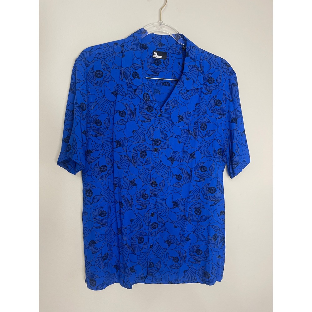 The Kooples Graphic Poppies Camp Shirt Blue Floral‎ 100% Viscose Men's S NWT